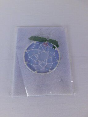 Unmarked Blue Dreamcatcher Christmas Bauble Ornament Holly Berries Tree Decor